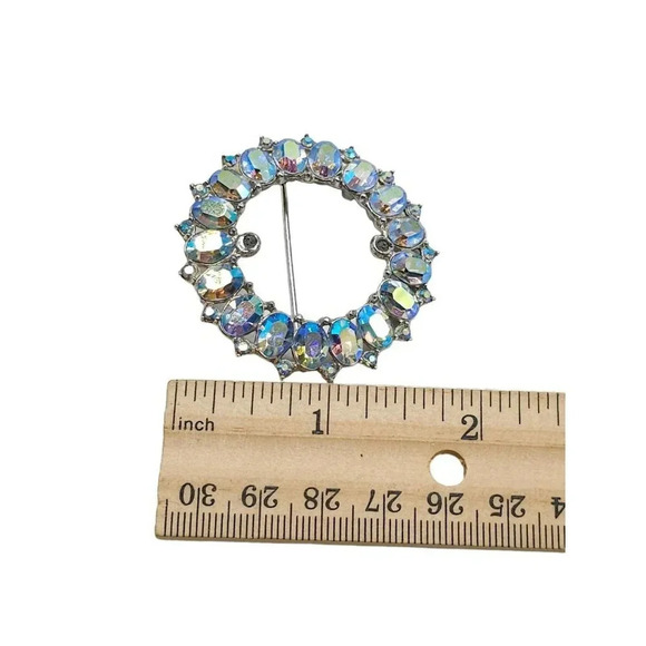 Trifari Blue Aurora Borealis Rhinestone Brooch Pin Silver Tone Vintage REPAIR - Picture 5 of 5